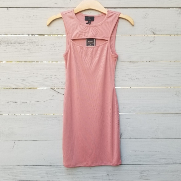 NWT Michael Costello Ribbed Cutout Mini Dress - Picture 2 of 6